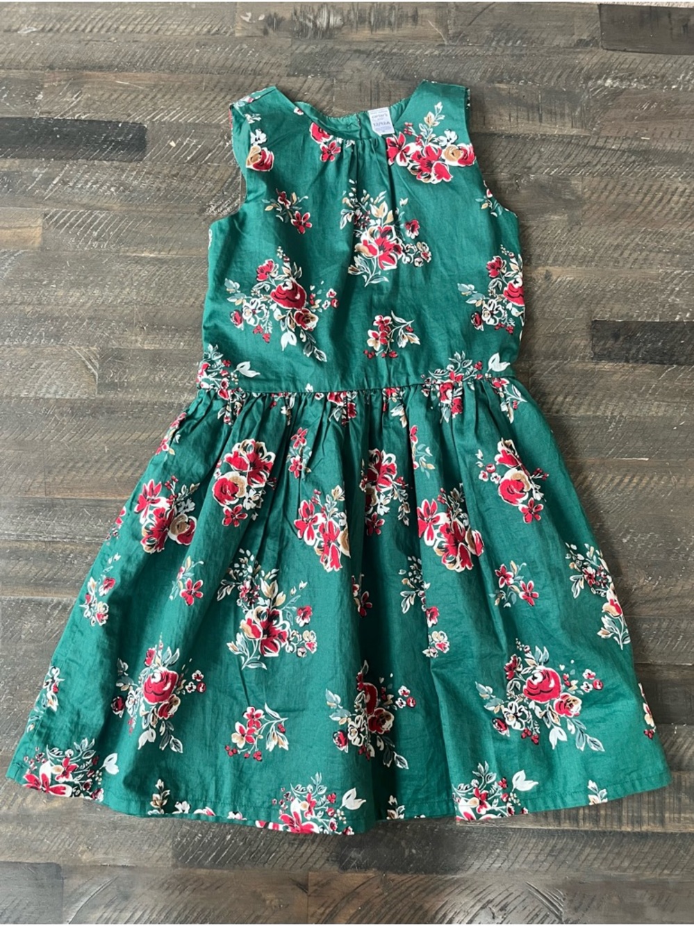 Carter’s Kid Girls Green Red Floral Sleeveless Dress Size 12 Holiday Easter